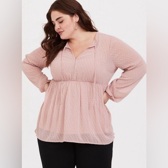Torrid Blush Clip Dot Tie Babydoll Blouse Size 3x - Picture 11 of 11